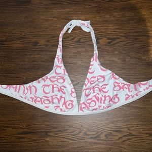 Letarte words and wings pink white bikini top